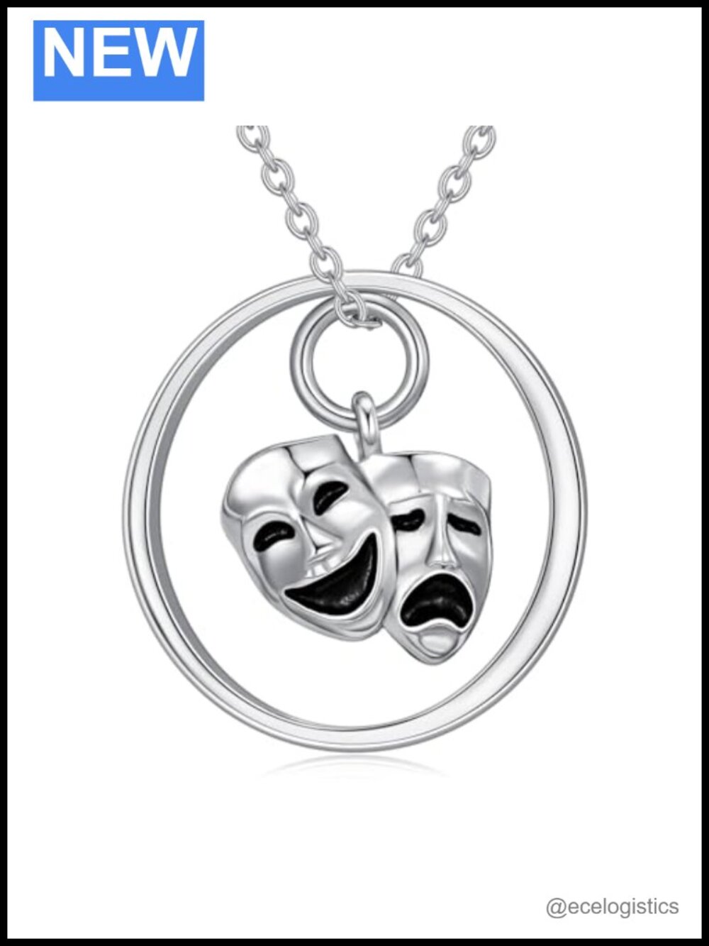 Comedy Tragedy Masks Necklace 925 Sterling Silver Theater Drama Pendant